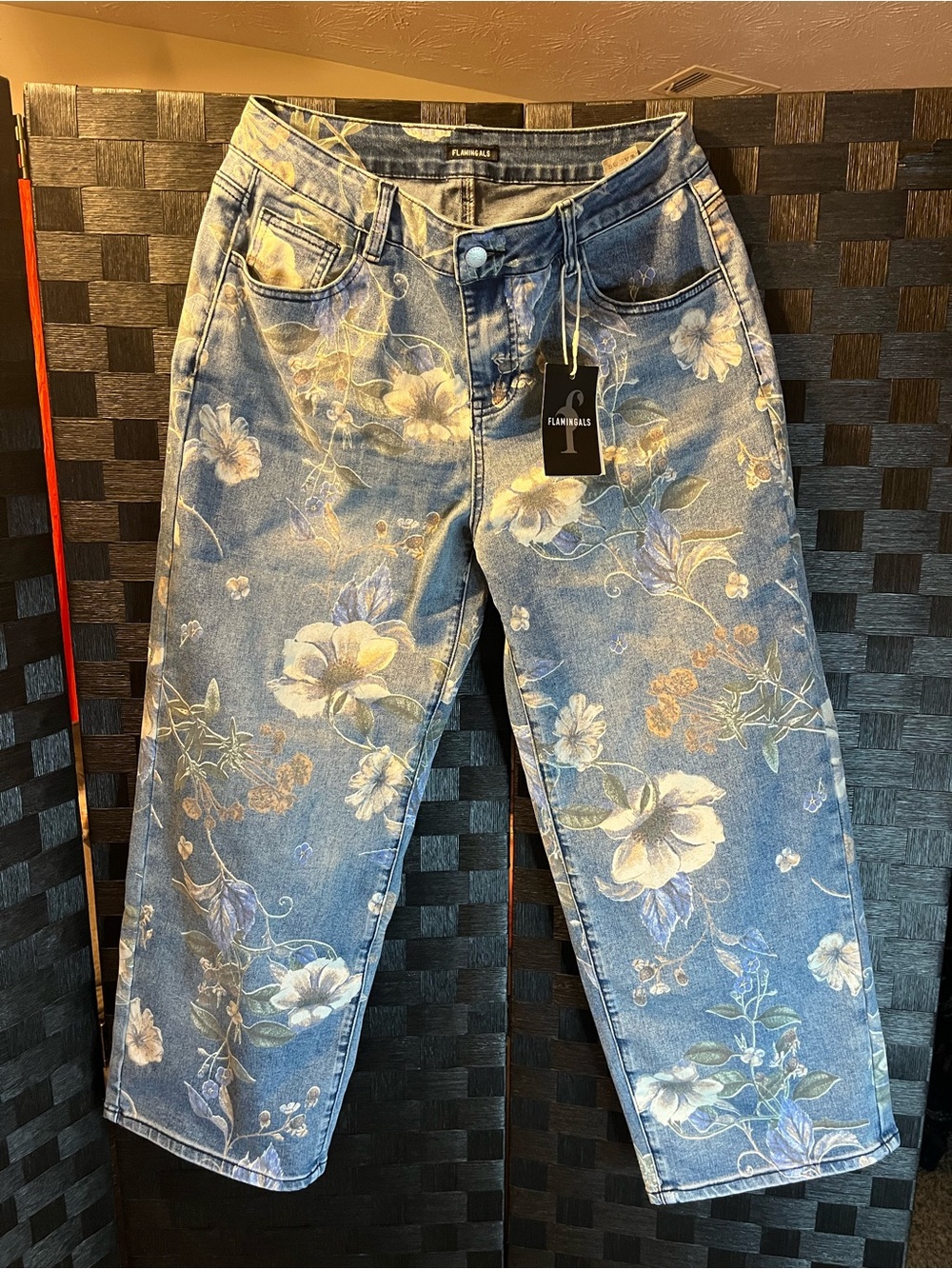 Botanical Print Wide Leg Blue Jesns